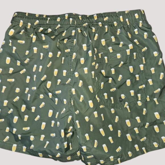 * NWT Green Glasses of Beer Print Trunk Bathing Suit Mens SMALL - Picture 3 of 5